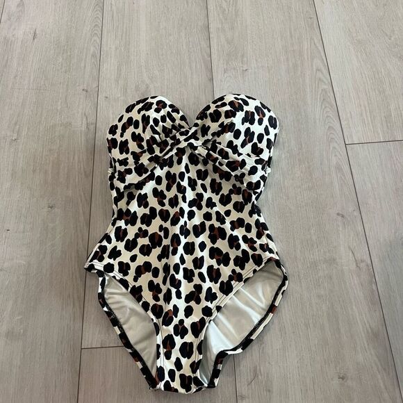 Kate Spade Black Fiji Feline Molded-cup Bandeau One-piece size xs Missing drawst - Picture 1 of 9